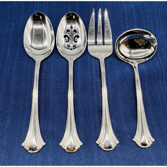 Reed and Barton Cortland Serving Pieces Spoon Glossy Stainless Flatware Lot of 4 - Picture 1 of 7
